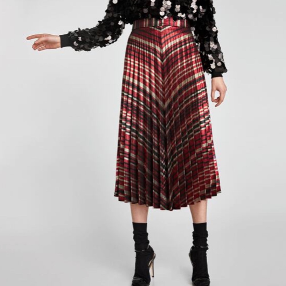 Zara High Waist Pleated Skirt Red size XS 0 - Picture 4 of 8